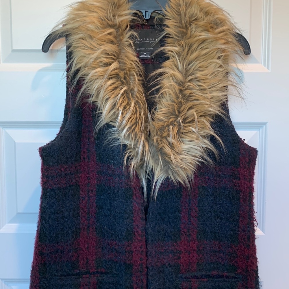 Anthropology Long Vest with detachable faux fur collar